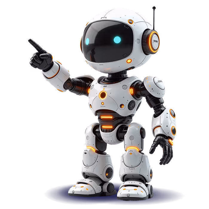 A robot points to the left.