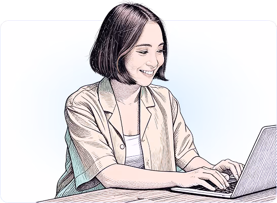 An image of a young woman working at a computer.