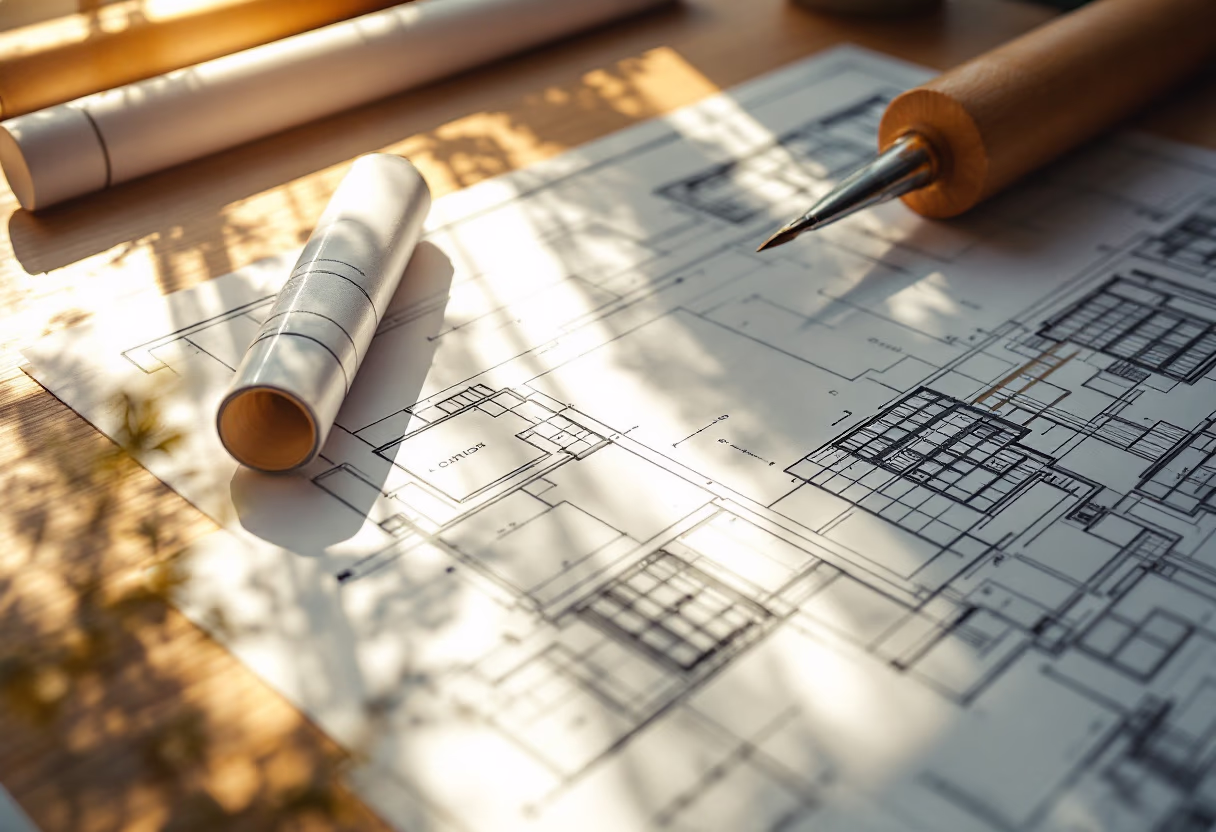 [background image] image of blueprint (for a construction company)