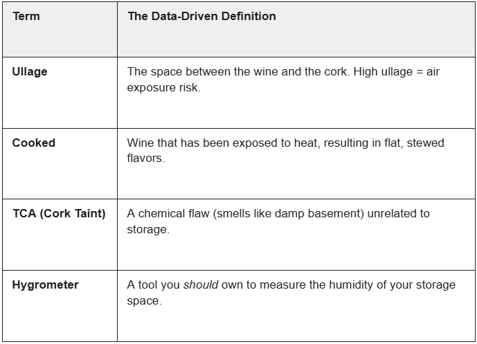 A chart showing Wine Storage Flashcards