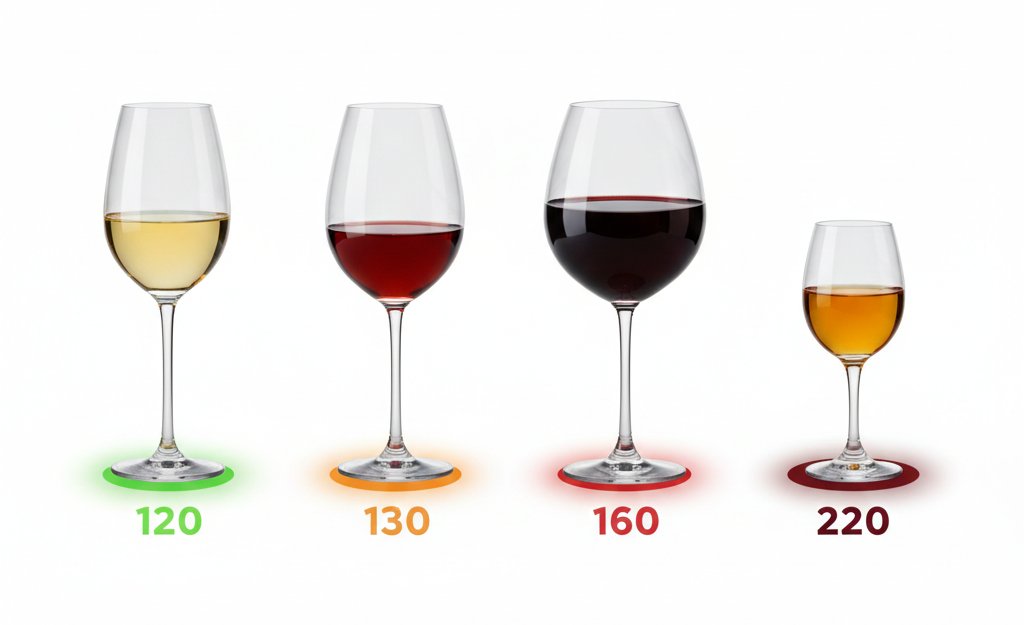 four wine glasses with different quantity of wine in them
