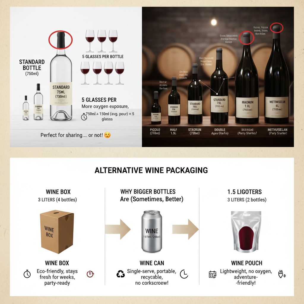 an infographic different sizes and packing of wines
