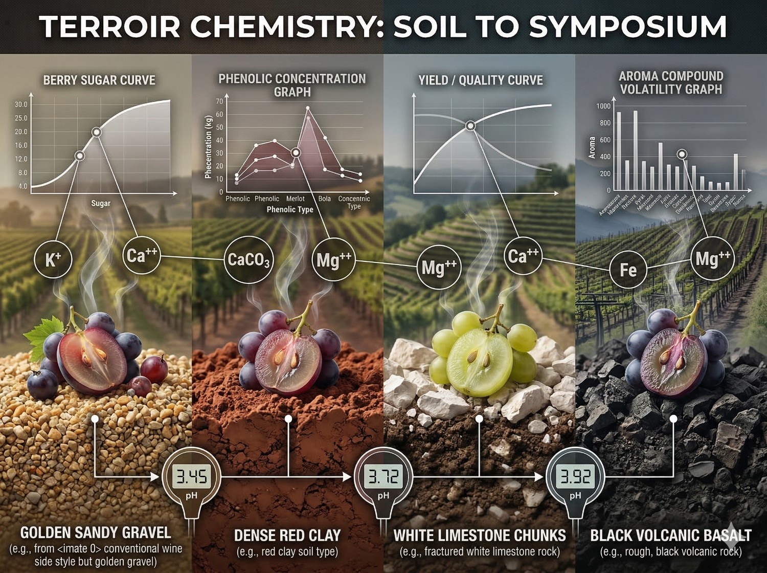 split-composition image visualizing soil terroir chemistry