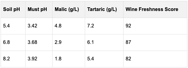 A chart showing Soil pH Impact on Finished Wine Chemistry