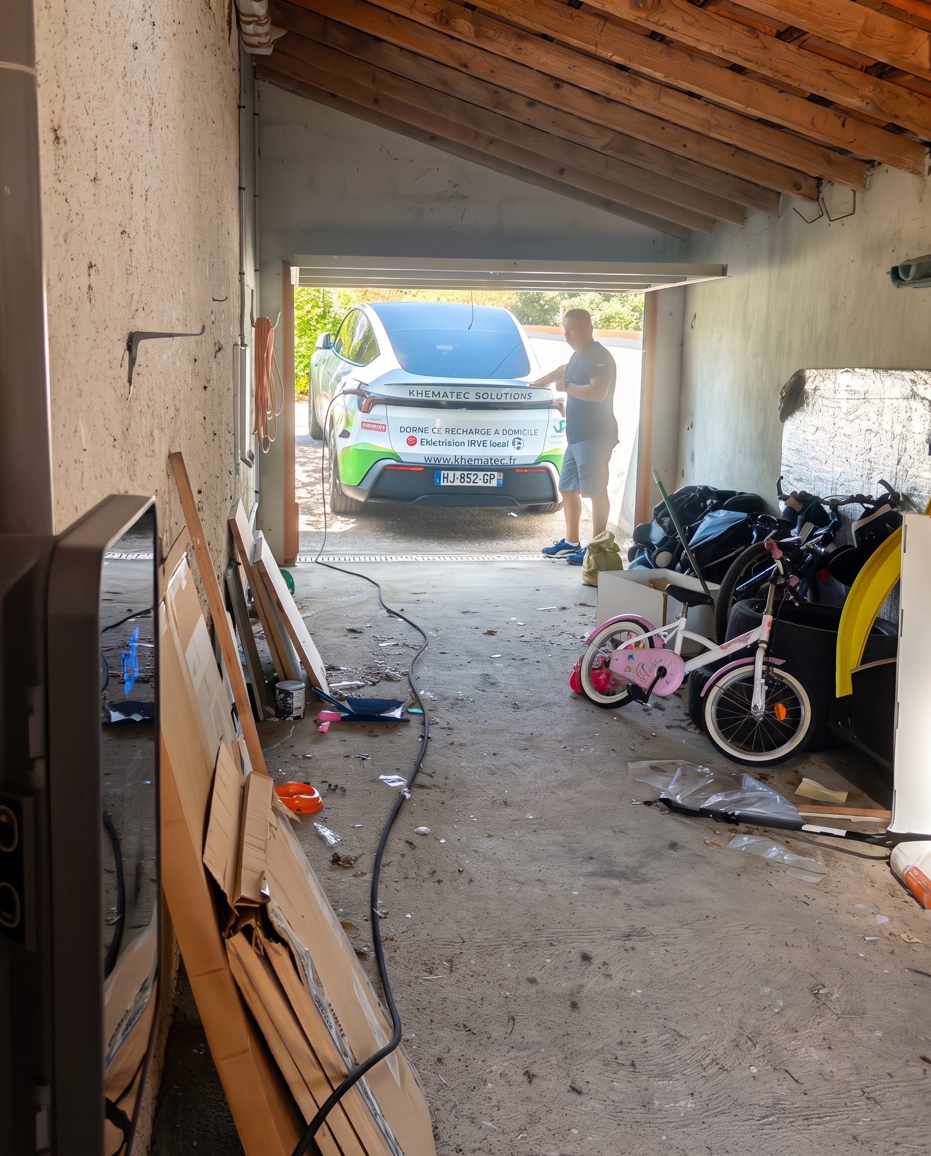 {"alt":"Installation de borne de recharge à Portet-sur-Garonne par Khematec Solutions avec boîtier mural noir dans