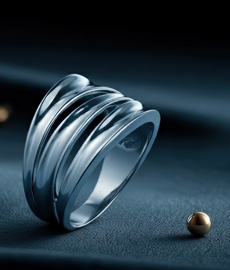 A 18K White Gold coated Ring discusses with a gold nugget.