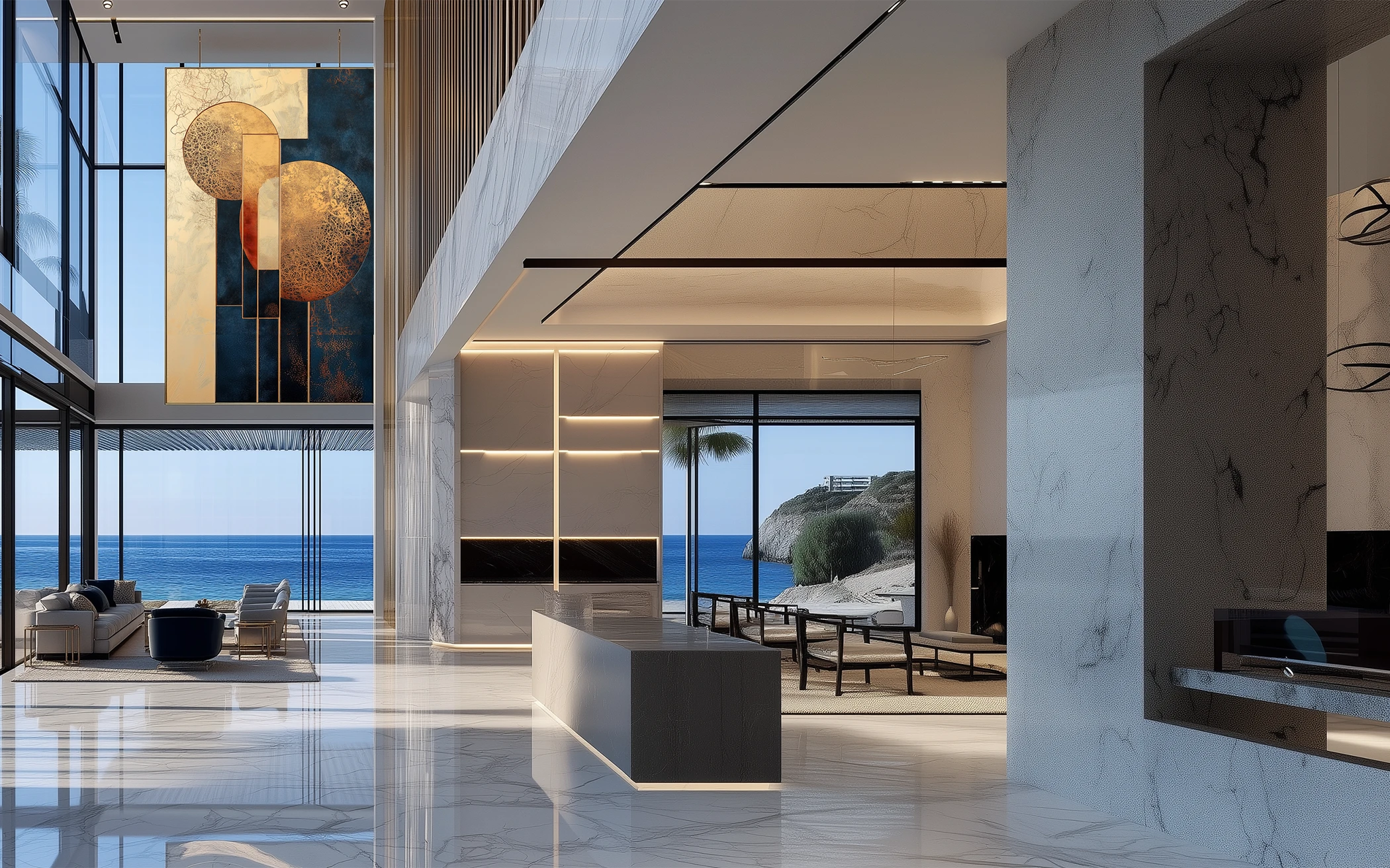 rendering of a 24K Gold Artwork in a Private Villa