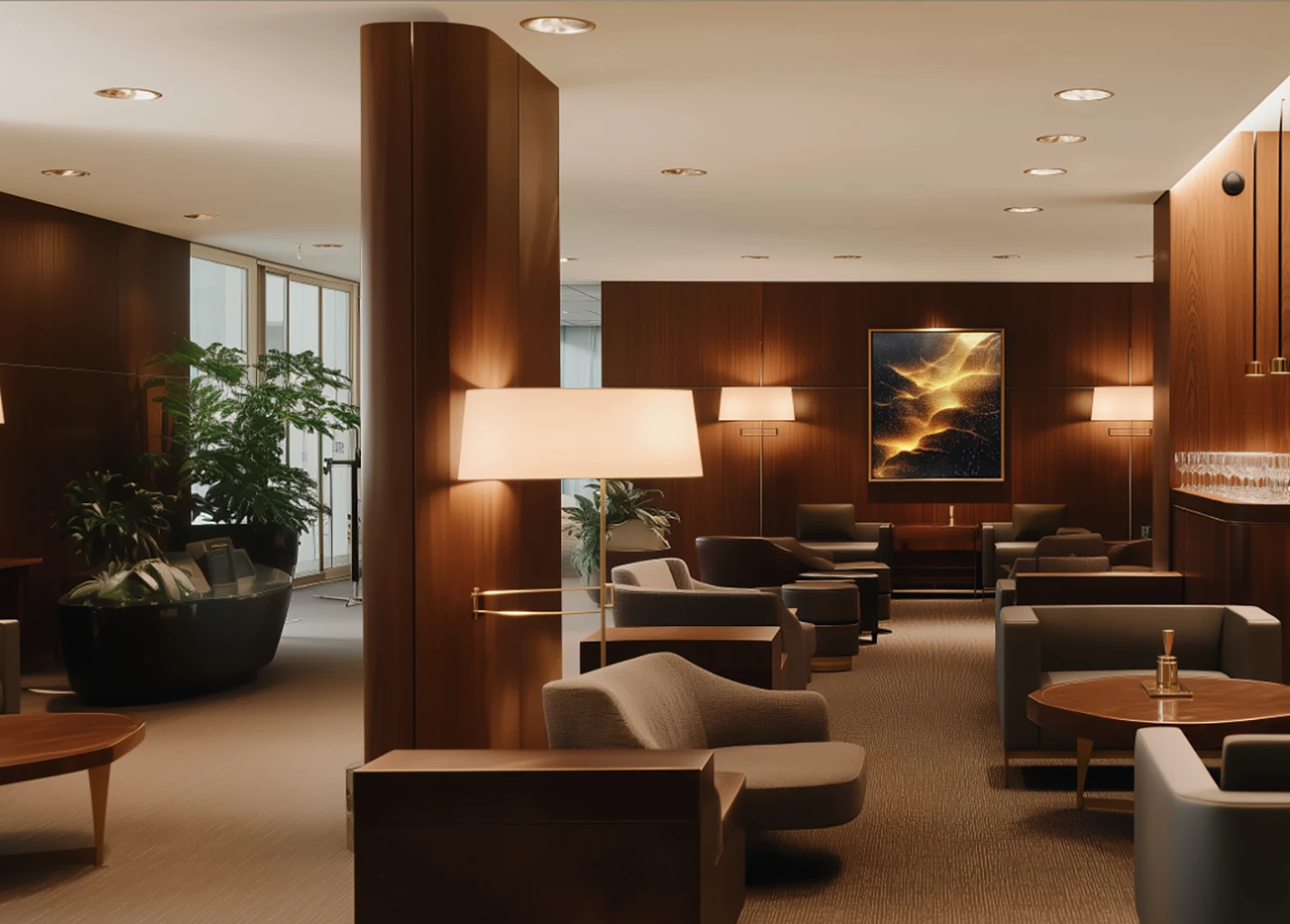 Rendering of a 24K Gold artwork in a Private Lounge
