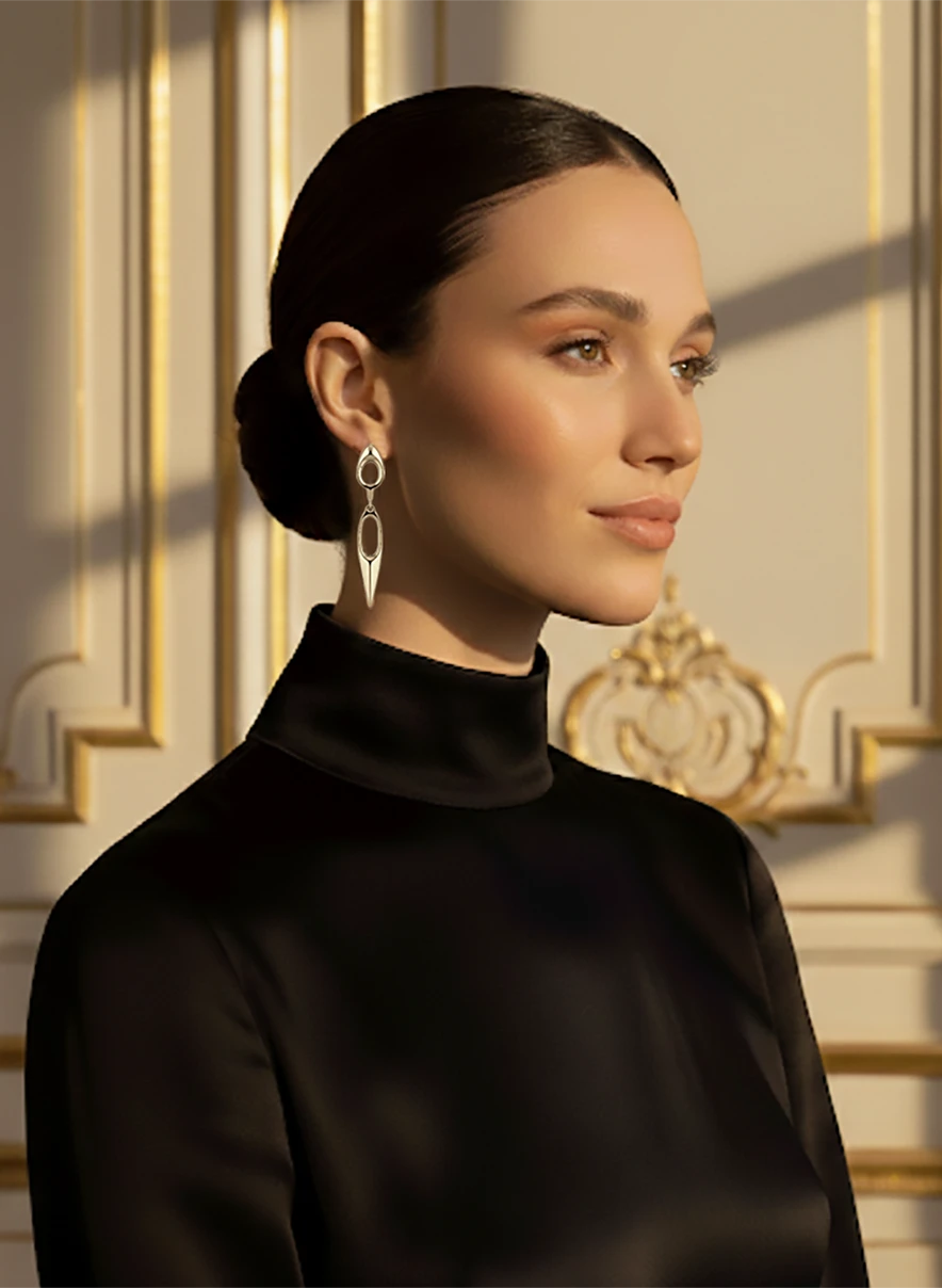 a woman wears 18K WhiteGold Earrings