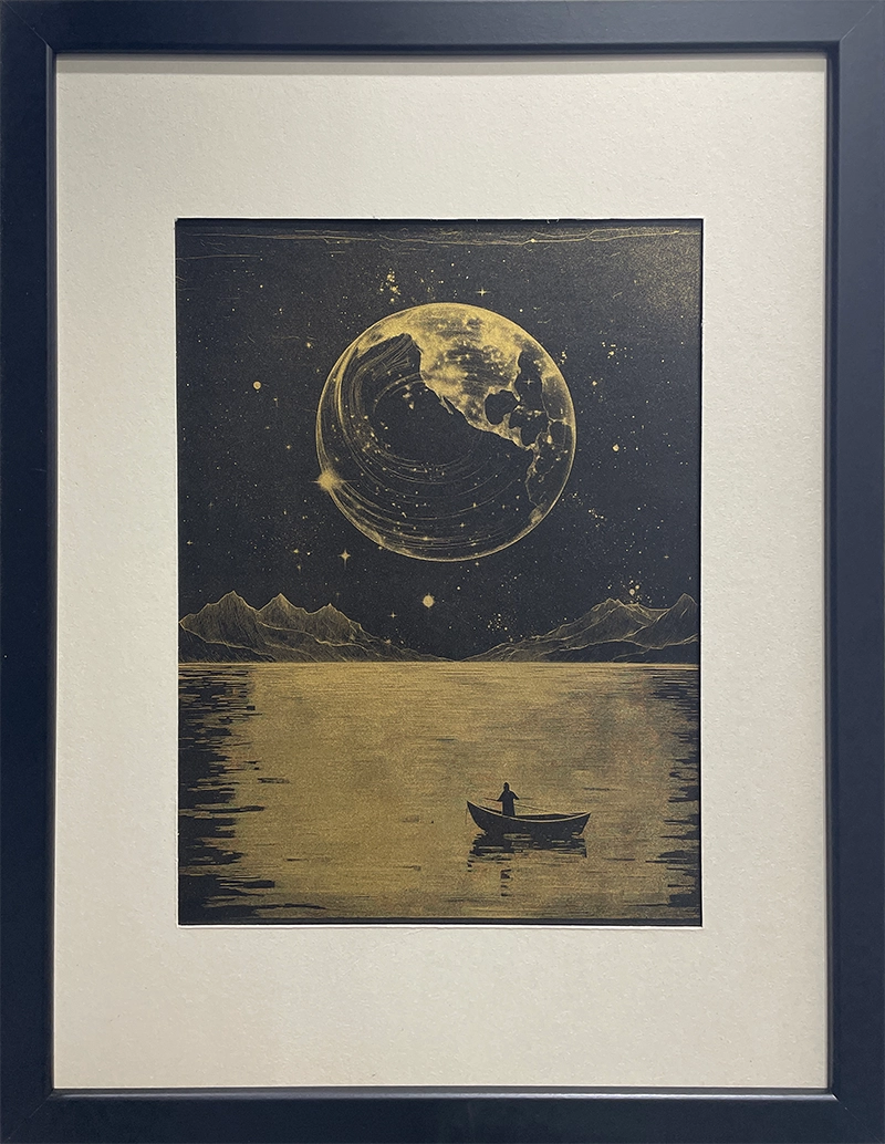 Éveil d'Aurore: artwork by Daumet, 24K Gold Engraving on Calfskin