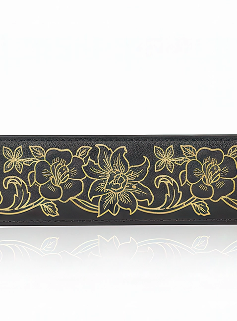 24K Gold Pattern on Calfskin Belt