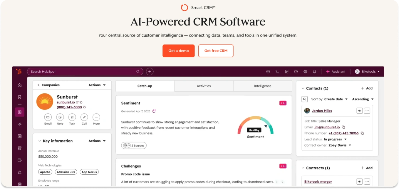A screenshot of audience segmentation tool, HubSpot, homepage