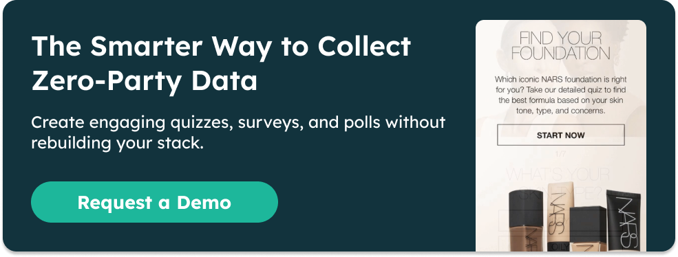 Green BlueConic banner highlighting interactive experiences for collecting zero-party data, featuring platform preview imagery and a demo call-to-action button.