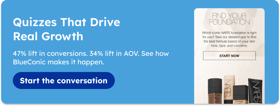 BlueConic banner promoting quiz-driven conversion lift and demo call-to-action.