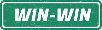 Green rectangular sign with the white text 'WIN-WIN' in bold letters.