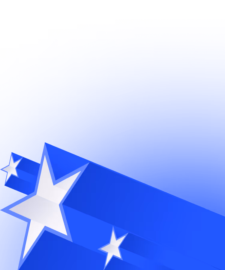 Three white stars with shadows on a bright blue background.