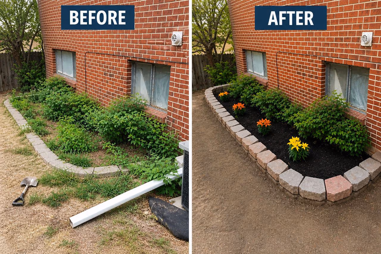 Before and after professional lawn care and landscaping service in the Greater Denver area