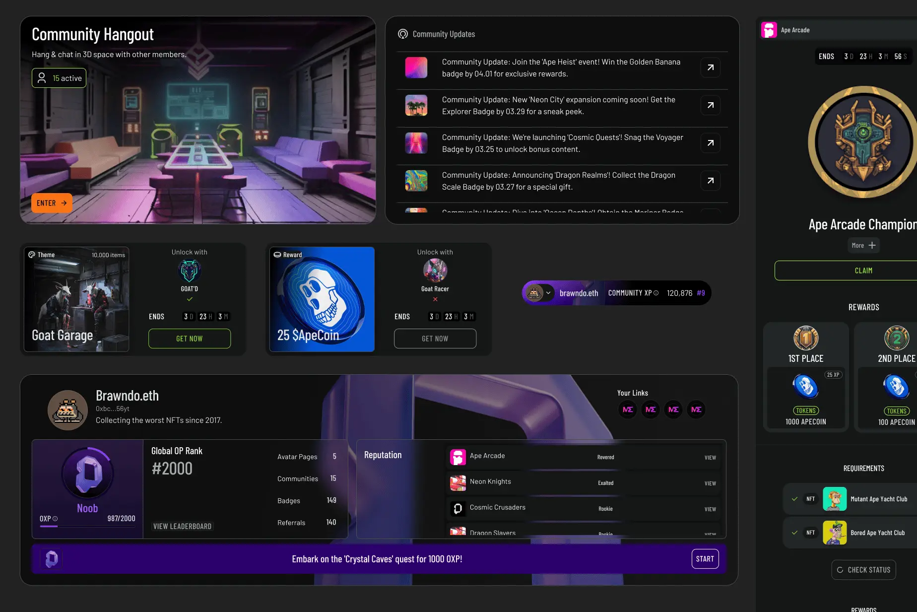 OpenPage product screens highlighting community tools and profiles
