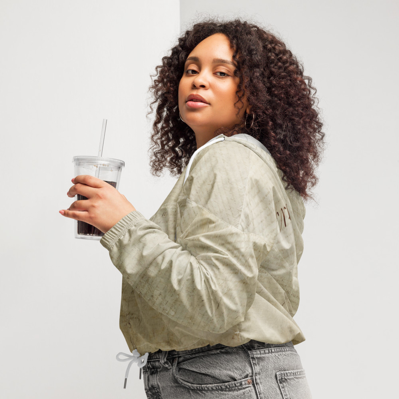 Hike in style without the rain getting in the way—this cropped windbreaker is lightweight, waterproof, and suitable for every kind of adventure. Features include side-slit pockets, breathable mesh lining, and adjustable drawcords on the hood and waist to support all your stylish outdoor looks.

• 100% polyester
• Breathable mesh lining, reduces static
• Water-resistant
• Elastic cuffs
• Adjustable drawcords on the hood and waist
• Half-zippable front
• Side-slit pockets
• Blank product sourced from China