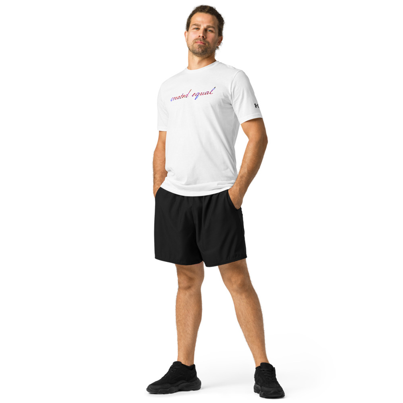 Elevate your workouts with the Under ArmourⓇ athletic t-shirt. Its light, quick-drying fabric makes it a must for running, hiking, or hitting the gym.

• 60% cotton, 40% polyester
• Fabric weight: 7.41 oz./yd.² (251.24 g/m²)
• Unisex sizing, relaxed fit
• Split hem
• Heatseal Under ArmourⓇ logo
• Fuller cut