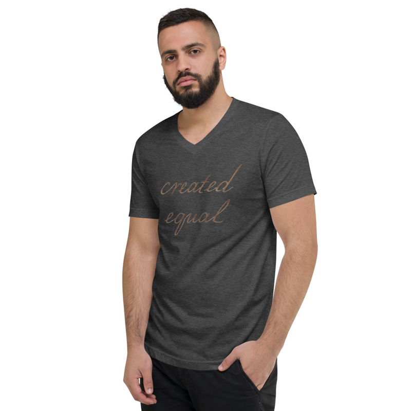 This unisex tee has a classic v-neck cut and fits like a well-loved favorite. 

• 100% combed ring-spun cotton
• Dark Grey Heather is 52% Airlume combed ring-spun cotton, 48% polyester
• Athletic Heather is 90% combed and ring-spun cotton, 10% polyester
• Pre-shrunk fabric
• Fabric weight: 4.2 oz/yd² (142 g/m²)
• Regular fit
• Side-seamed construction
• Coverstitched v-neck and hemmed sleeves
• Shoulder-to-shoulder taping
• Blank product sourced from Nicaragua, Guatemala, or the US