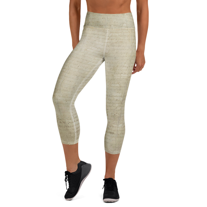 These yoga capri leggings with a high, elastic waistband are the perfect choice for yoga, the gym, or simply a comfortable evening at home.

• 75% recycled polyester, 25% elastane for production in the US/Mexico
• 82% polyester, 18% elastane for production in Latvia
• Fabric weight: 6.64 oz./yd.² (225 g/m²) in the US/Mexico
• Fabric weight: 6.78 oz./yd.² (230 g/m²) in Latvia
• Very soft four-way stretch fabric
• Comfortable high waistband
• Mid-calf length
• Flat seam and coverstitch
• Blank product components sourced from Mexico and China

Disclaimers: 
• In areas where the fabric is double-layered (like pockets), details from the inner fabric layer may subtly show through, especially with lighter designs.
• Please note that contact with rough surfaces should be avoided since they can pull out the white fibers in the fabric, damaging the leggings.