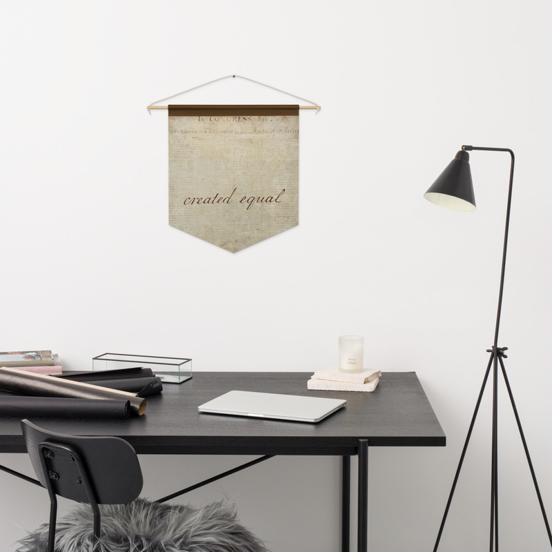 Lightweight, durable, and made to stand out. This pennant brings bold design to your walls in a clean, modern shape that’s easy to hang anywhere. A quick way to add edge, color, or character to your space.

• 100% polyester twill
• Size: 18″ × 21″ (45.7 cm × 53.3 cm)
• One-sided print
• Laser-cut edges to prevent fraying
• Comes with a wooden dowel and twine frame for easy hanging
• Blank product sourced from China