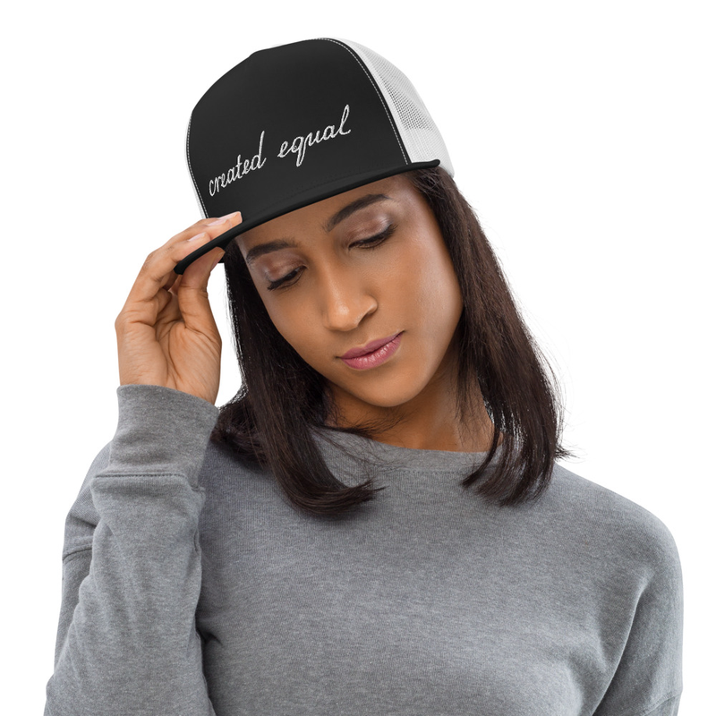 Classic trucker cap style with a cool fabric blend. 

• 47% cotton, 28% nylon, 25% polyester
• Structured, five-panel, high profile
• Flat bill
• Snapback closure
• Head circumference: 21⅝″–23⅝″ (53.3 cm–60 cm)
• Blank product sourced from Vietnam or Bangladesh