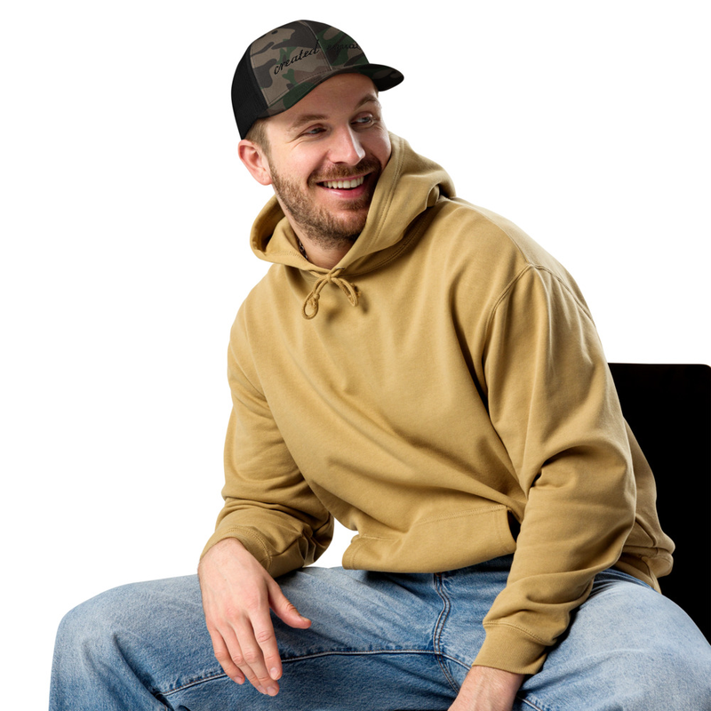 Looking for a practical yet stylish hat for outdoor activities? Whether you’re going fishing, camping, or hiking, this hat will be your best friend. And what's even better—it's in the trendy camo print.

• 100% cotton front
• 100% polyester mesh back
• Structured, 6-panel cap, low-profile
• Adjustable plastic snap
• One size fits most