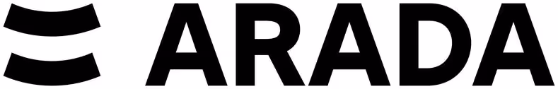 ARADA company logo with stylized three curved black lines to the left of the text.