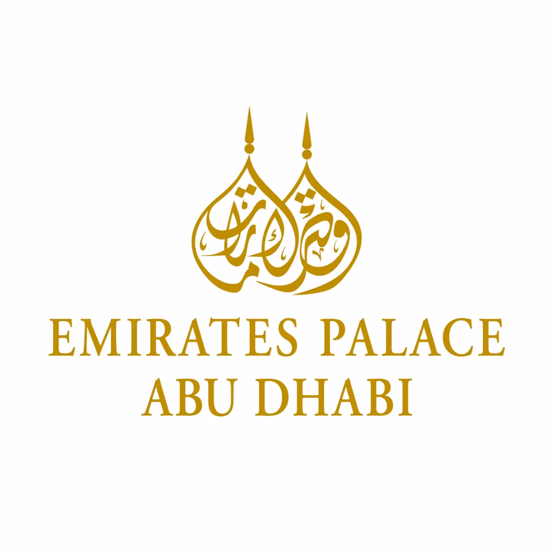 Emirates Palace Abu Dhabi logo featuring stylized golden Arabic calligraphy resembling palace domes above the text.