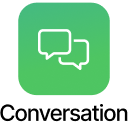 Two white speech bubbles overlapping on a green rounded square background, representing messaging or chat.