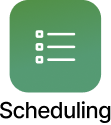 White checklist icon with three lines and checkboxes on a green rounded square background.