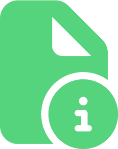 Green document icon with a black information symbol in a circle overlapping the bottom right corner.