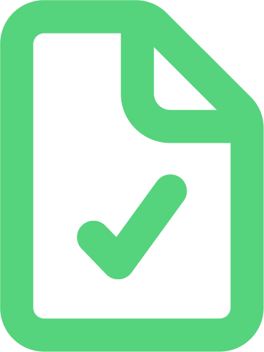 Green document icon with a checkmark symbol indicating approval or completion.