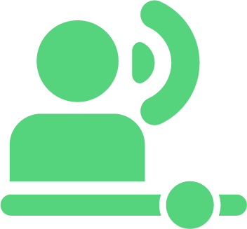 Green icon of a person with a sound wave and a volume slider.