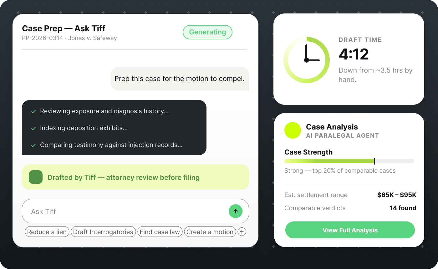 PLACEHOLDER - replace with PI hero product visual. Currently a demand-letter UI screenshot. See the prompt-box brief on the Figma spec sheet (Jordan Ellis motor vehicle collision case workspace).