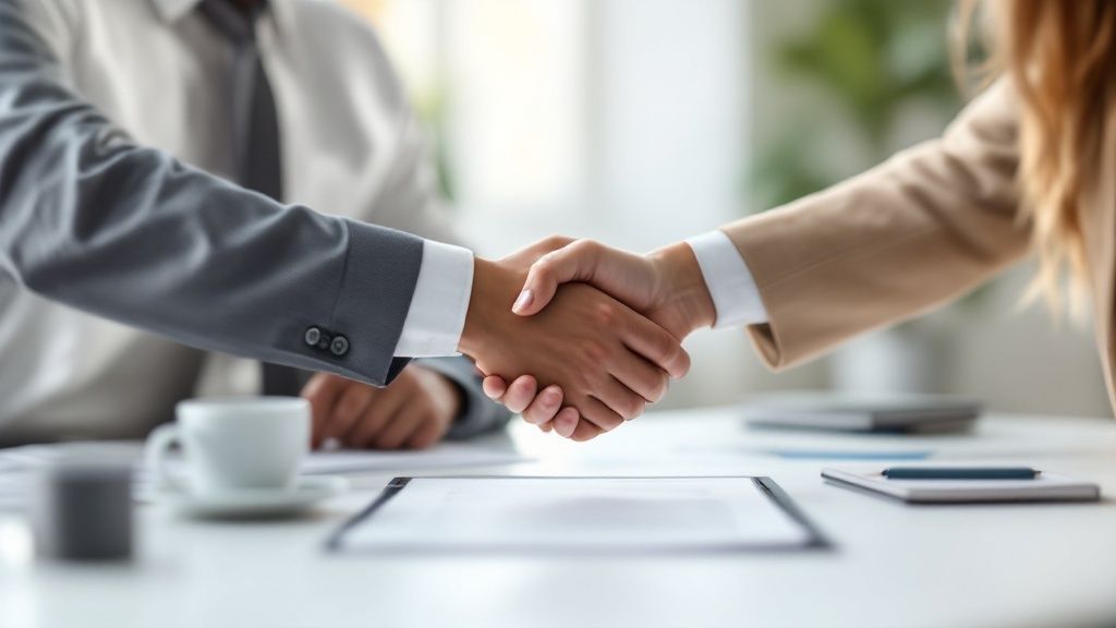 A person sits at a desk, looking thoughtfully at a calendar and a clock.