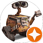 Wall-E robot raising one arm with an orange Google Local Guide star badge.