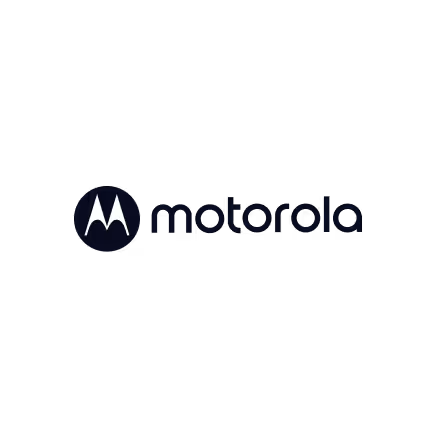 Motorola logo with stylized white 'M' on black circular background beside the text 'motorola'.