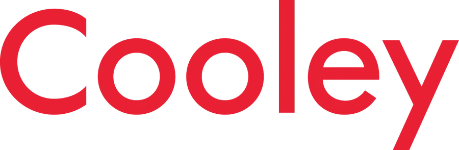 Red text displaying the word 'Cooley' on a transparent background.