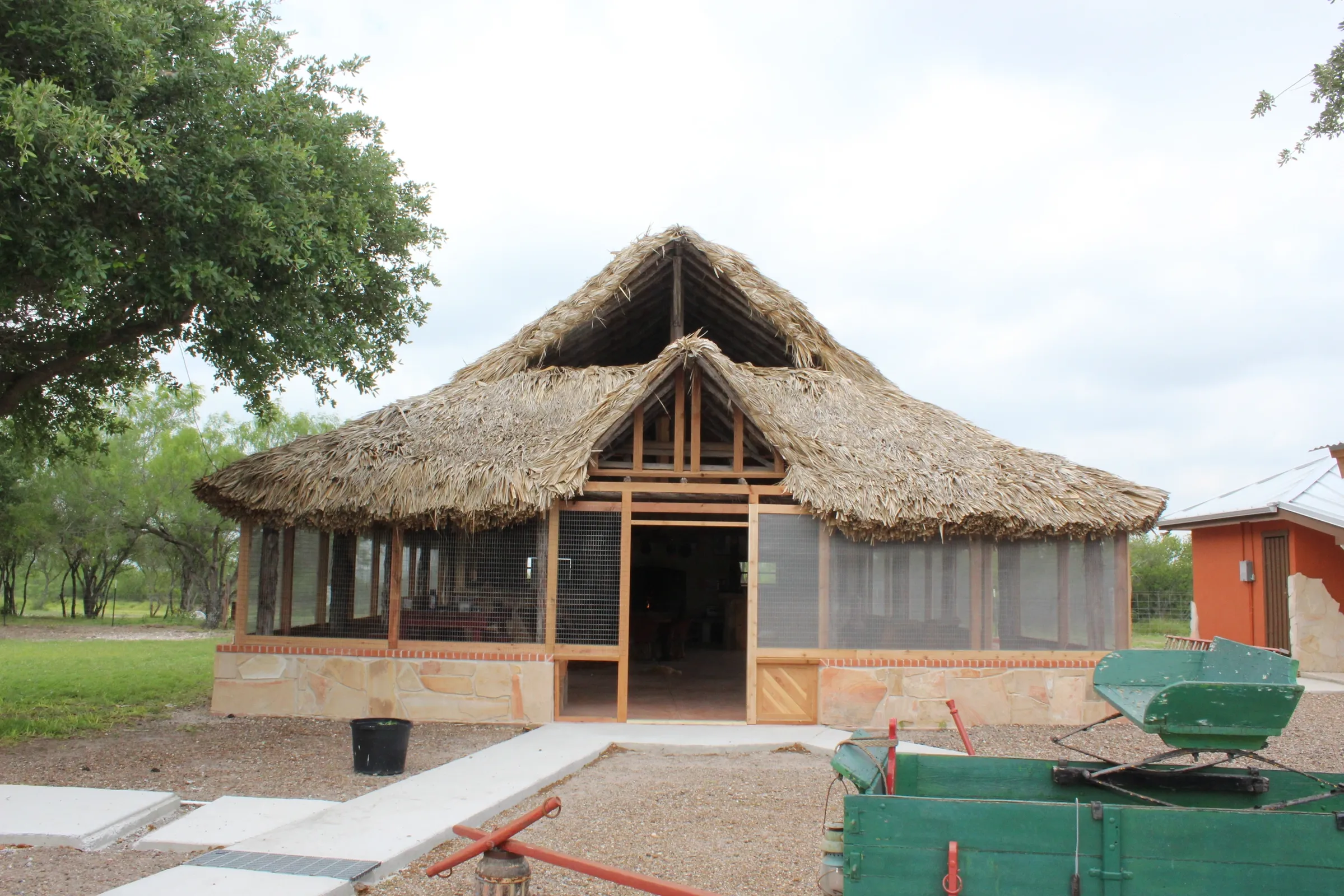 A covered palapa with a chimney