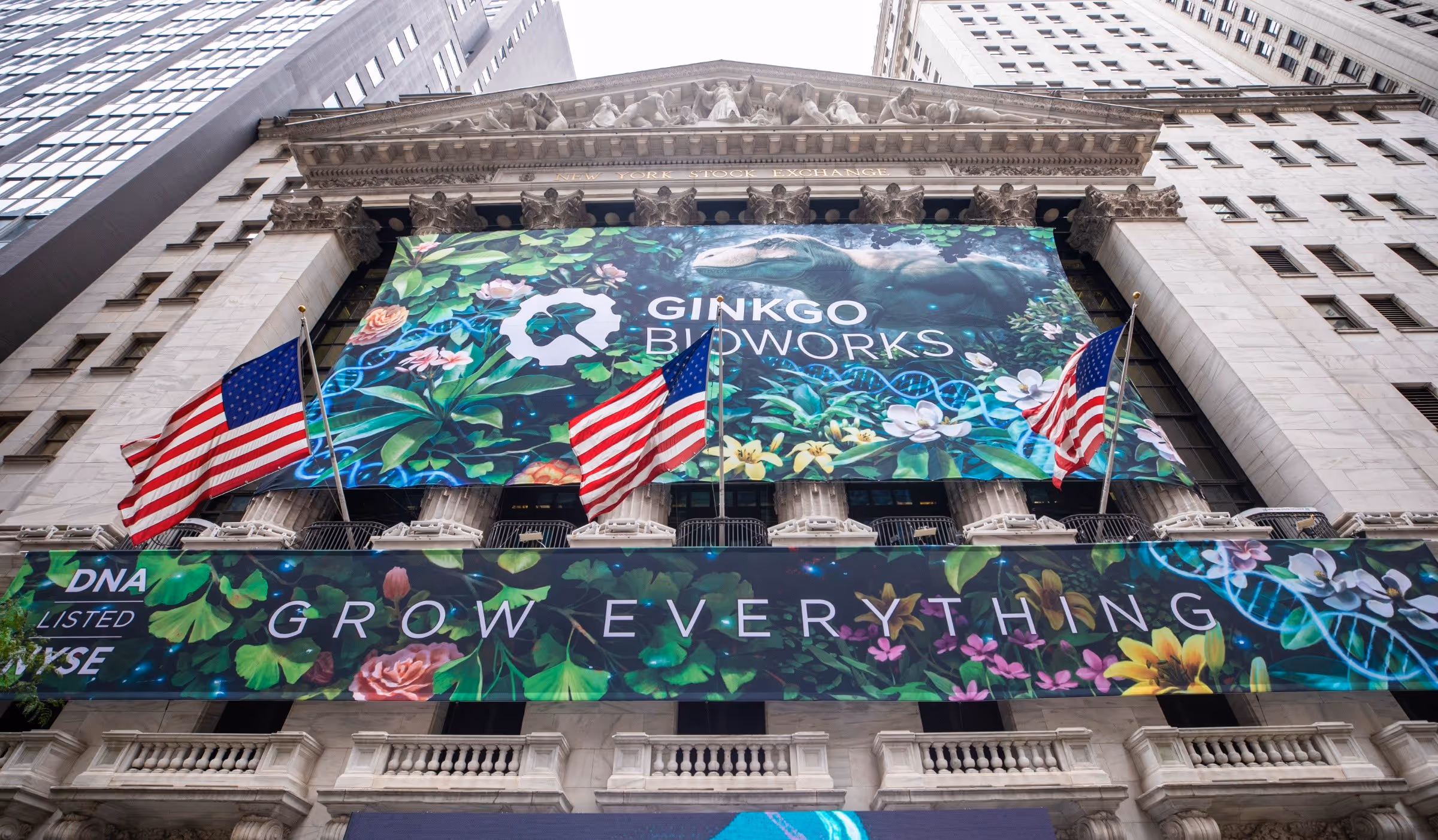 Ginkgo bioworks imagery on new york stock exchange building 