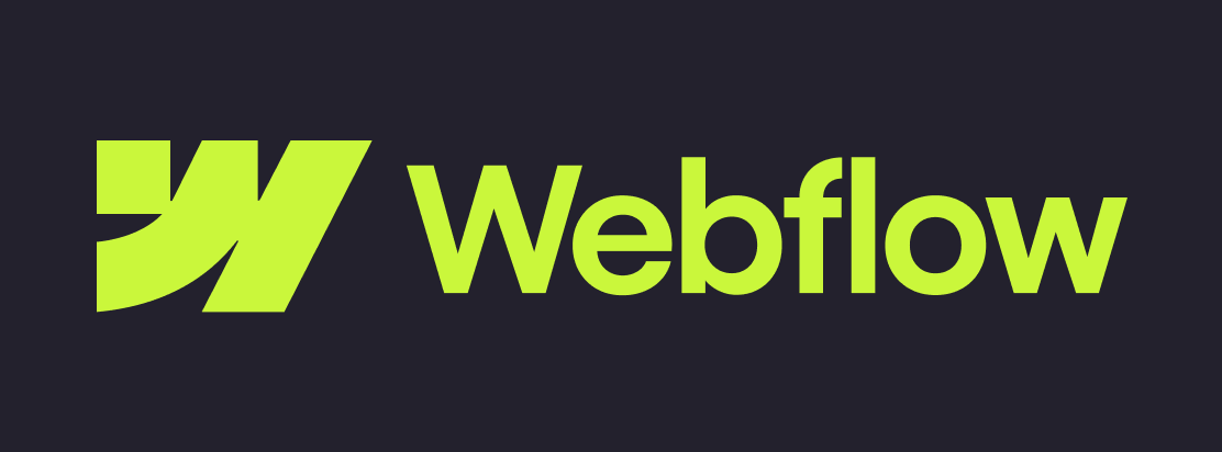 Webflow company logo with stylized W in bright yellow-green on dark background.