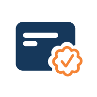 Icon of a credit card with an orange checkmark badge indicating verification or approval.