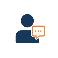 Icon of a person with a speech bubble containing three dots indicating a message or chat.