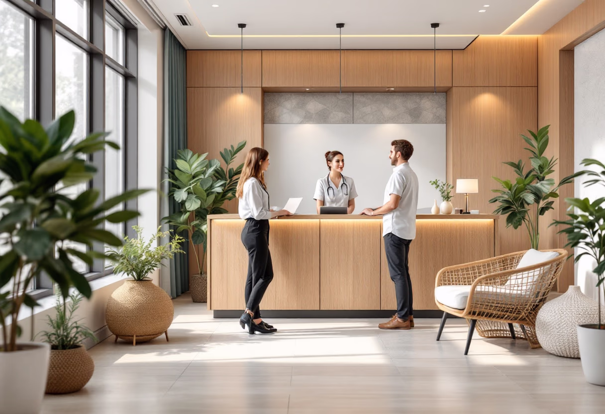 [clinic reception area interaction]