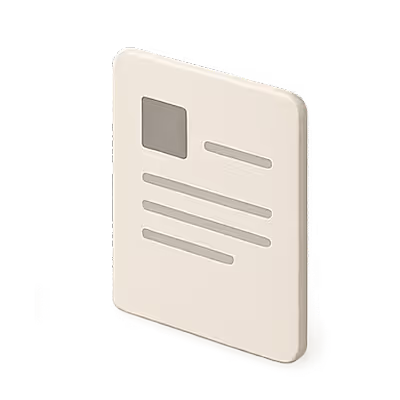 Isometric illustration of a simplified document or form with a square icon and three horizontal lines representing text.