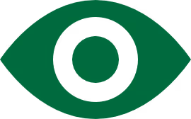 Green eye icon with a black circle and dot in the center.