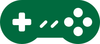 Green video game controller icon with directional pad and four buttons.